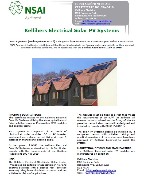 Cover page – Kellihers Electrical NSAI certificate
